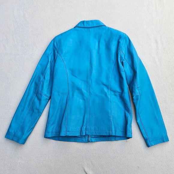 USA Teal Blue Leather Jacket - Picture 12 of 12